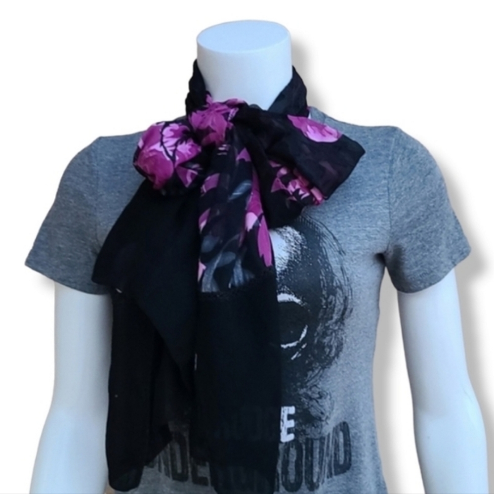 EGYPT Black Purple Floral Rectangular Scarf Semi Sheer Burnout Wrap Shayla Hijab - Picture 15 of 16